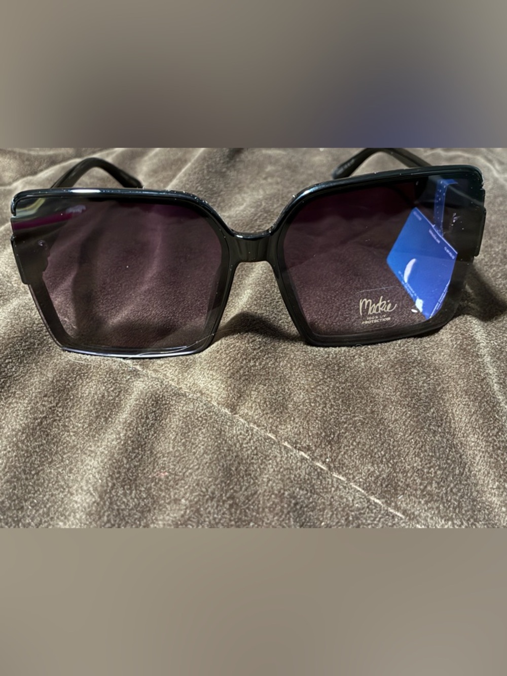Bob Mackie Black Oversized Square Sunglasses with Dark Smoke Lenses